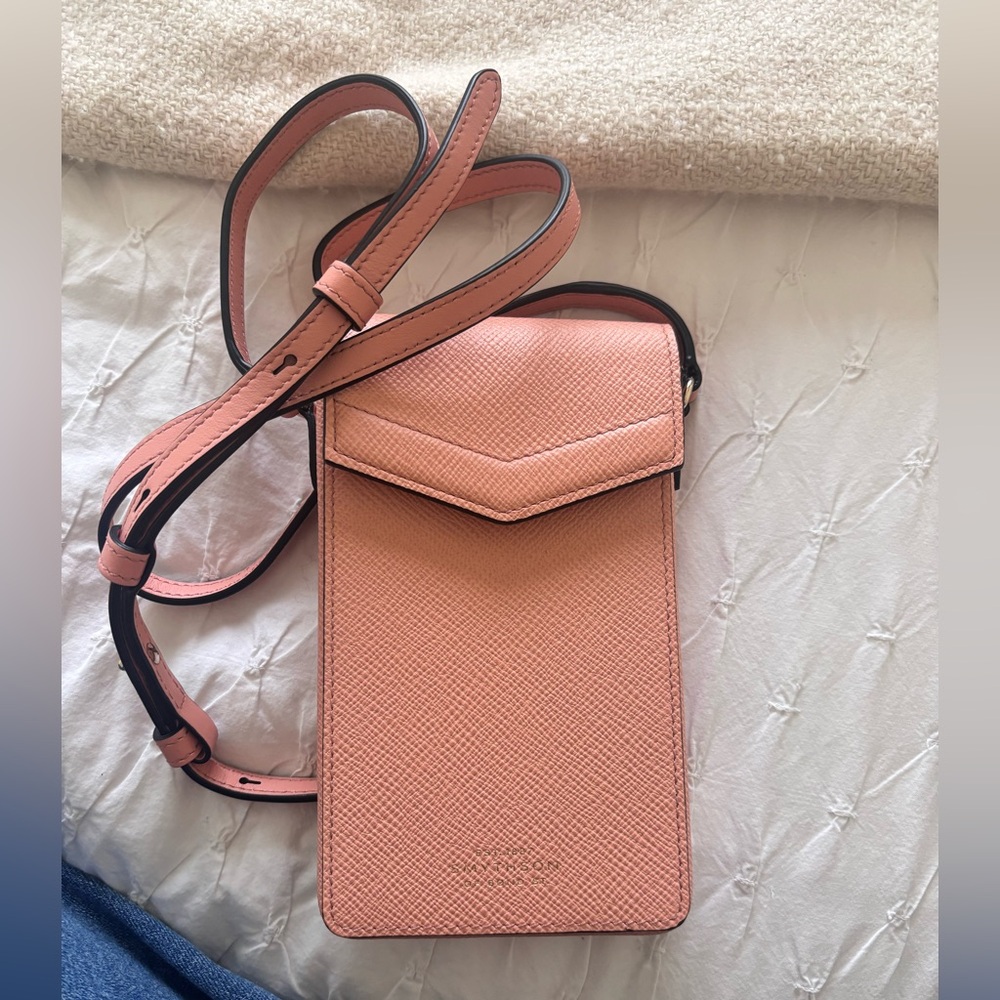 BRAND NEW WITH BAG Smythson Pink Phone Crossbody Bag